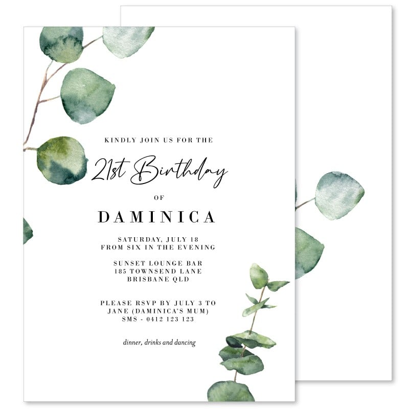 Native Greenery 21 Birthday Invitations