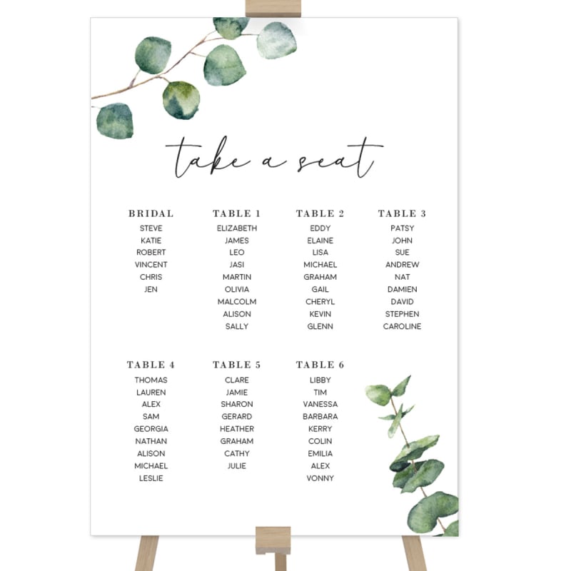 Native Greenery Wedding Seating Chart