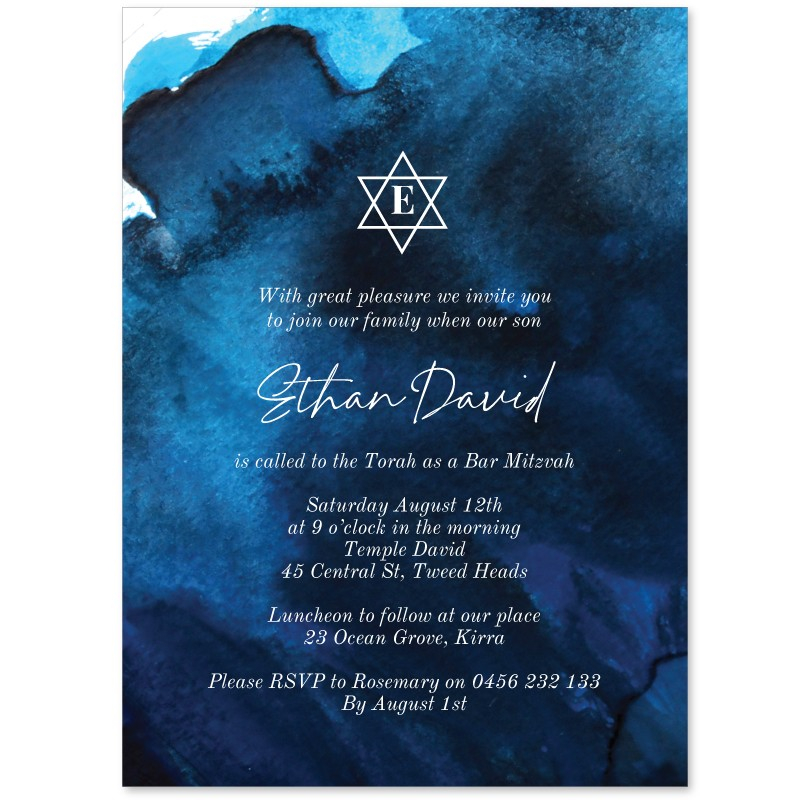 Navy Blue Bar Mitzvah Invitations