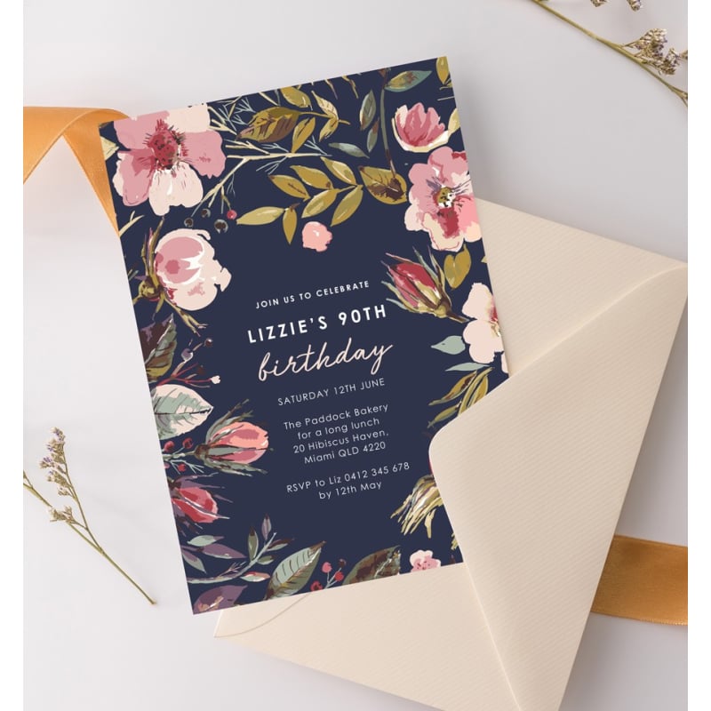 Moody Florals Birthday Invitations