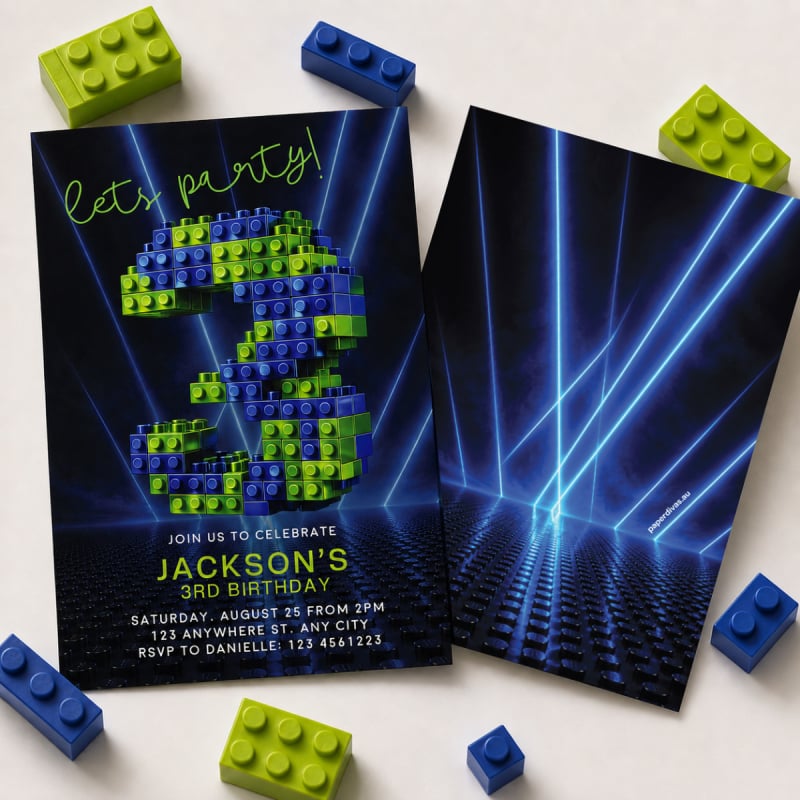 Lego Neon 3 Third Birthday Invitations