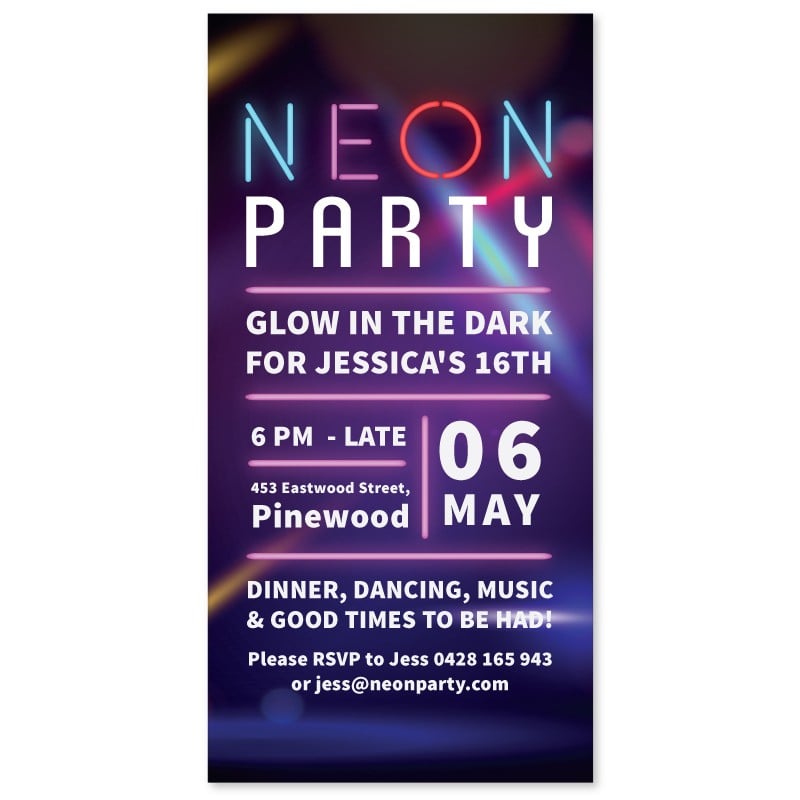 Neon Party Invitations