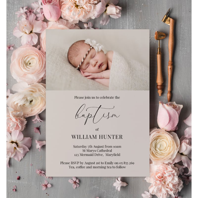 Neutral Love Baptism Invitations