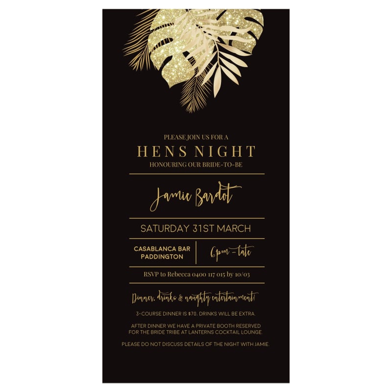 Night Jungalow Hens Invitations