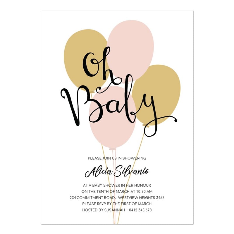 O Baby Balloons Baby Shower Invitations