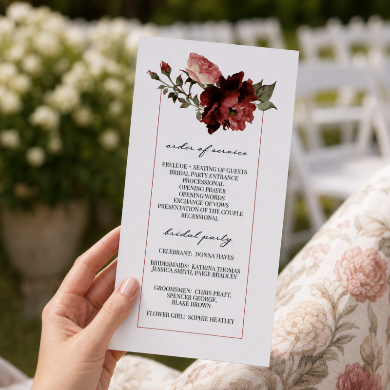 Crimson Wedding Program Cards