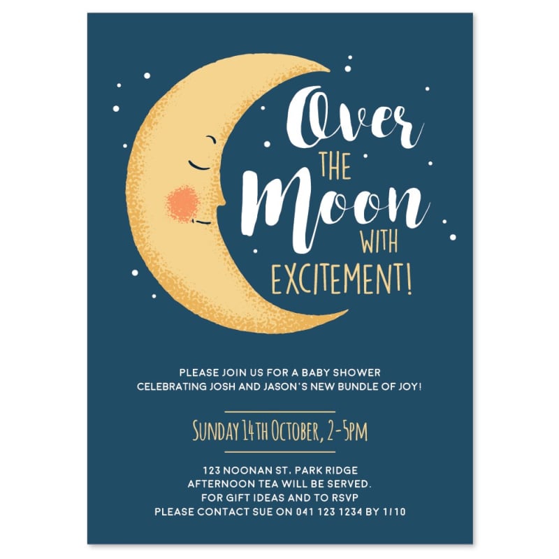 Over the Moon Baby Shower Invitations