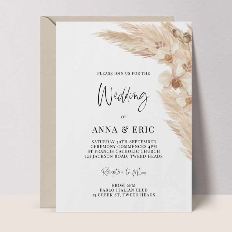 Boho Pampas Wedding Invitations