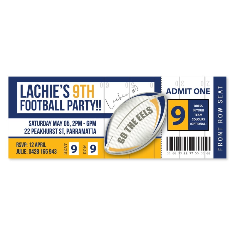 Parramatta Eels Football Ticket Invitations