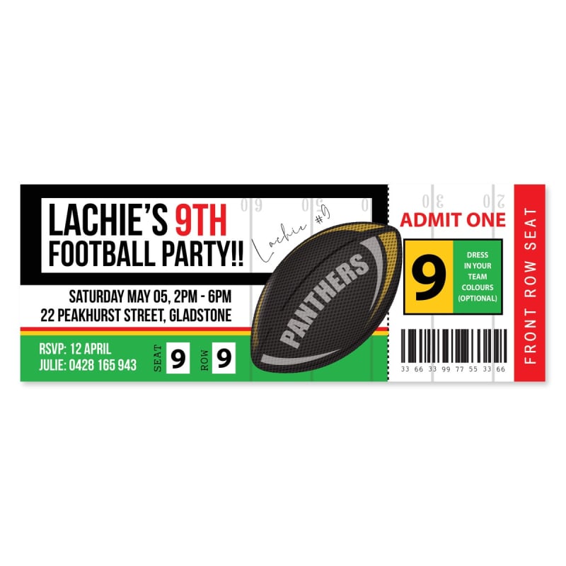 Penrith Panthers Football Ticket Invitations