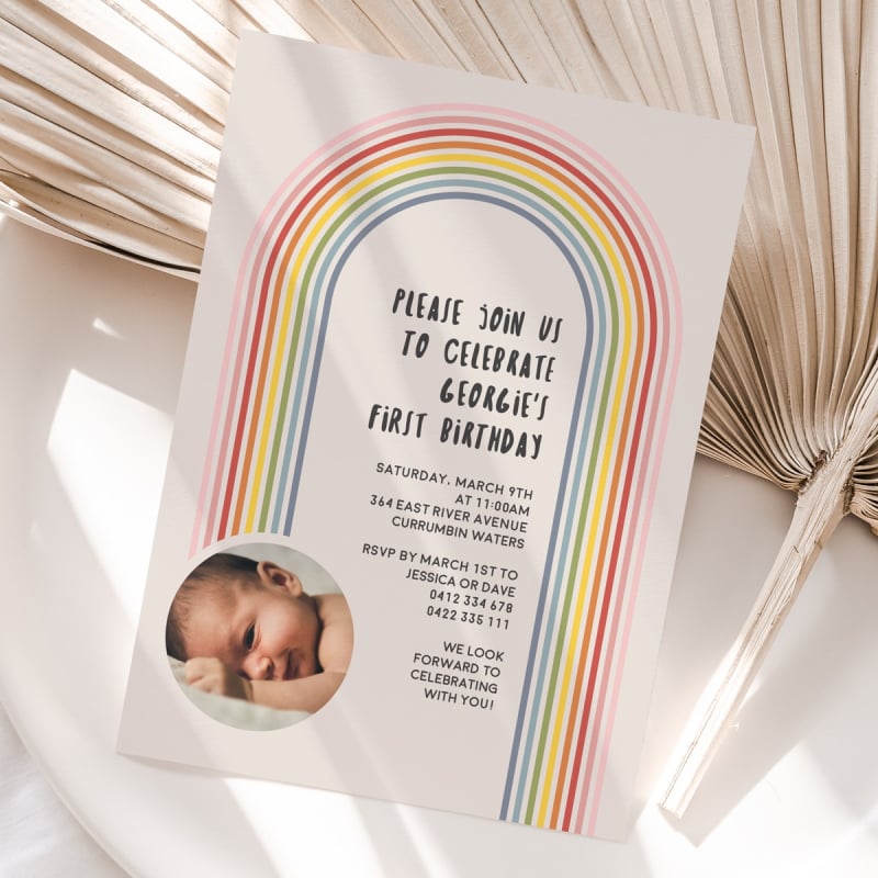 Rainbow Mod Photo Birthday Invitations