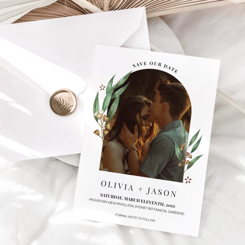 Eucalyptus Photo Save The Date Invitations