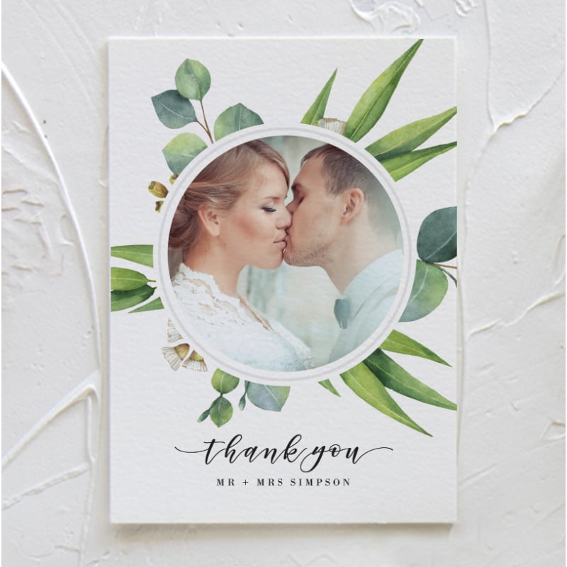 Eucalyptus Leaves Wedding Photo Thank You Card