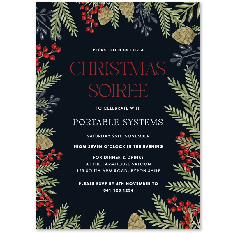 Pine Needle Watercolour Christmas Invitations