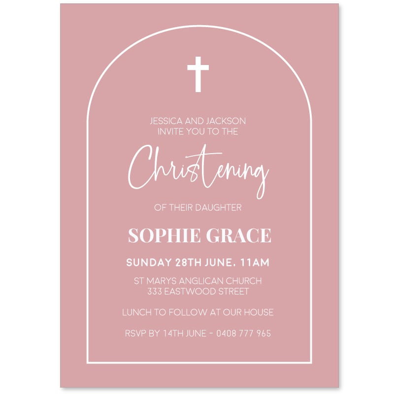 Geometric Arch Pink Christening Invitations