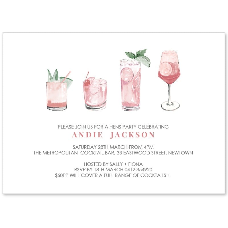 Pink Drinks Hens Party Invitations