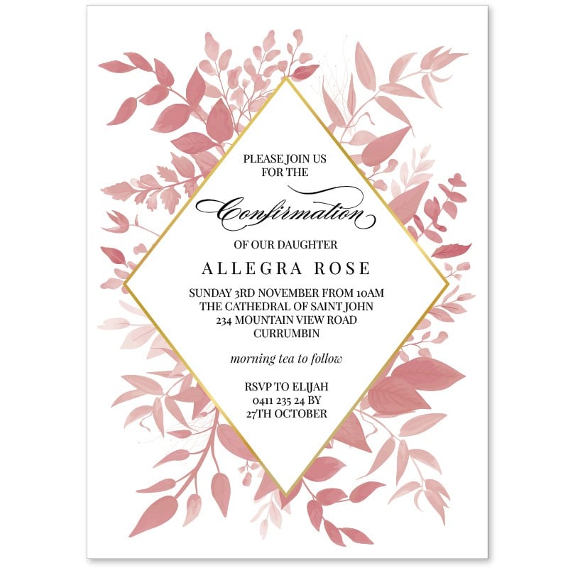 Pink Floral Confirmation Invitations