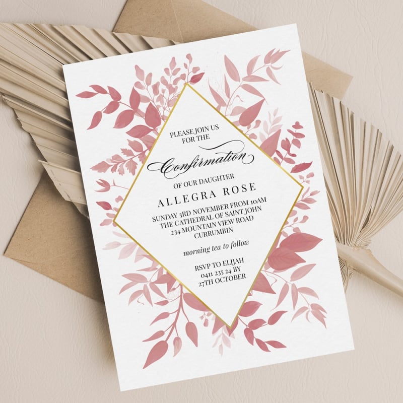 Pink Floral Confirmation Invitations