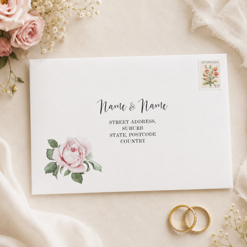 Pink Roses Wedding Envelope Addressing