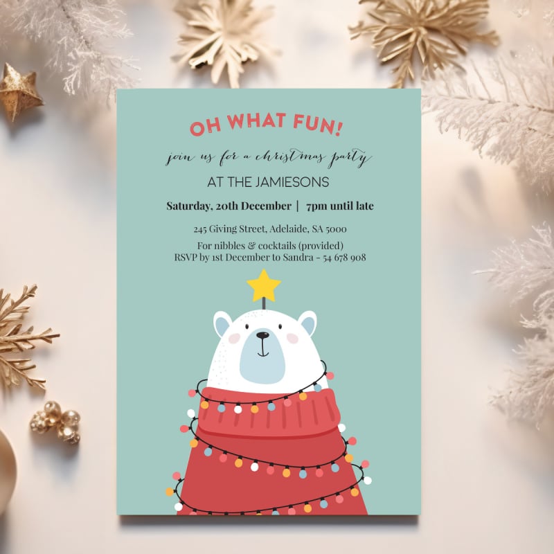 Bear Tree Cute Christmas Party Invitation