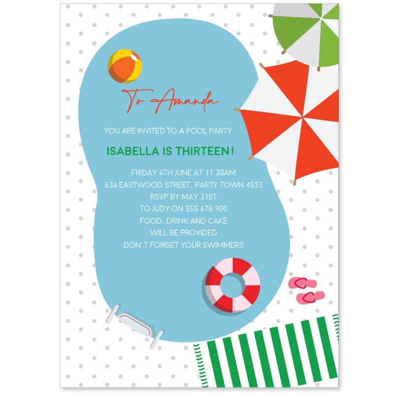 Pool Party Birthday Invitations
