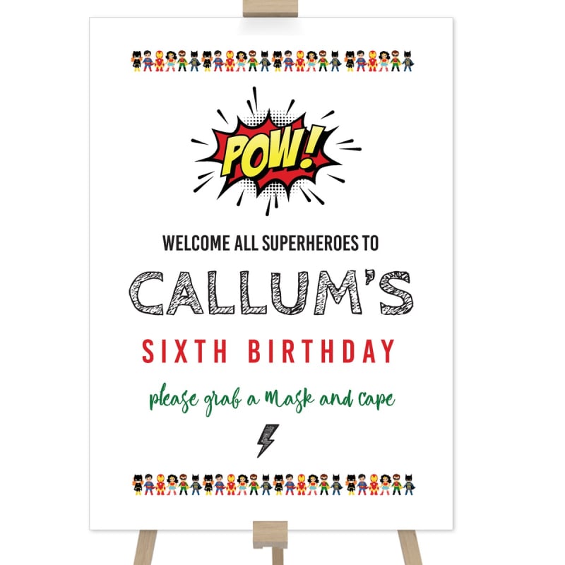 Cartoon Hero Birthday Welcome Sign