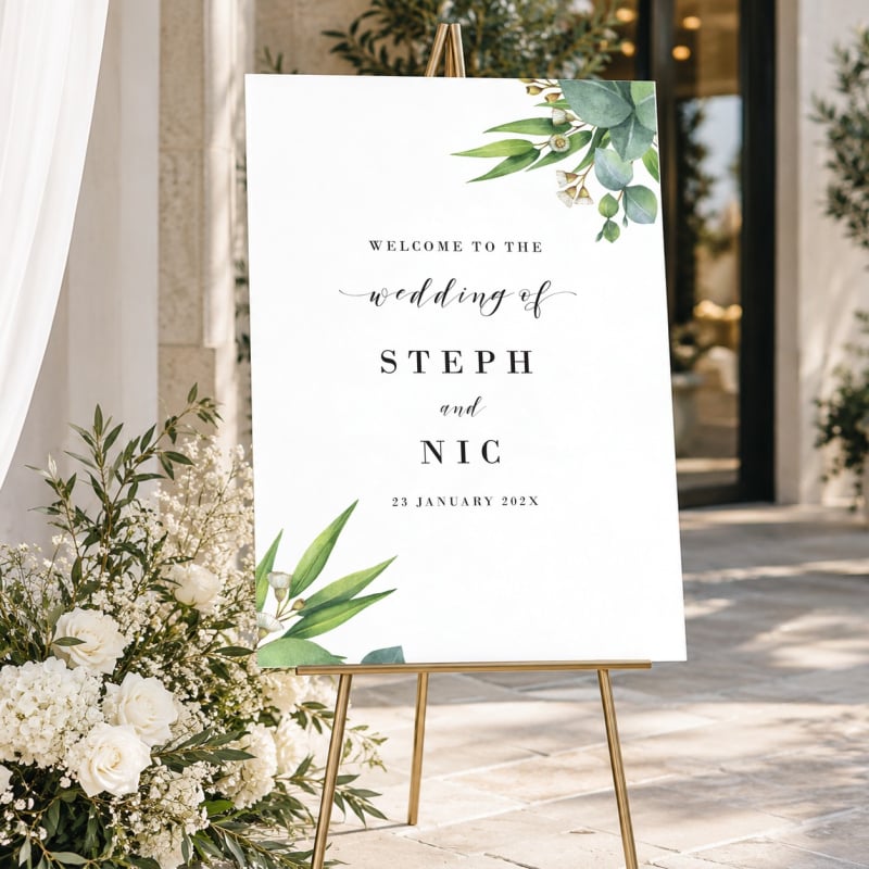Eucalyptus Leaves Wedding Welcome Sign