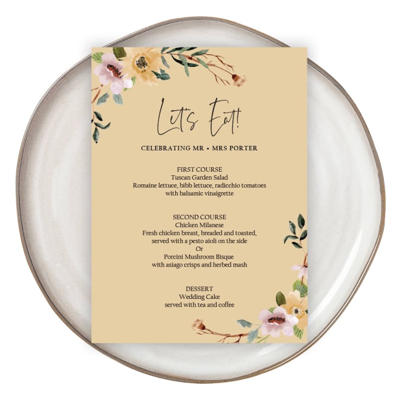 Flower Bed Wedding Menu