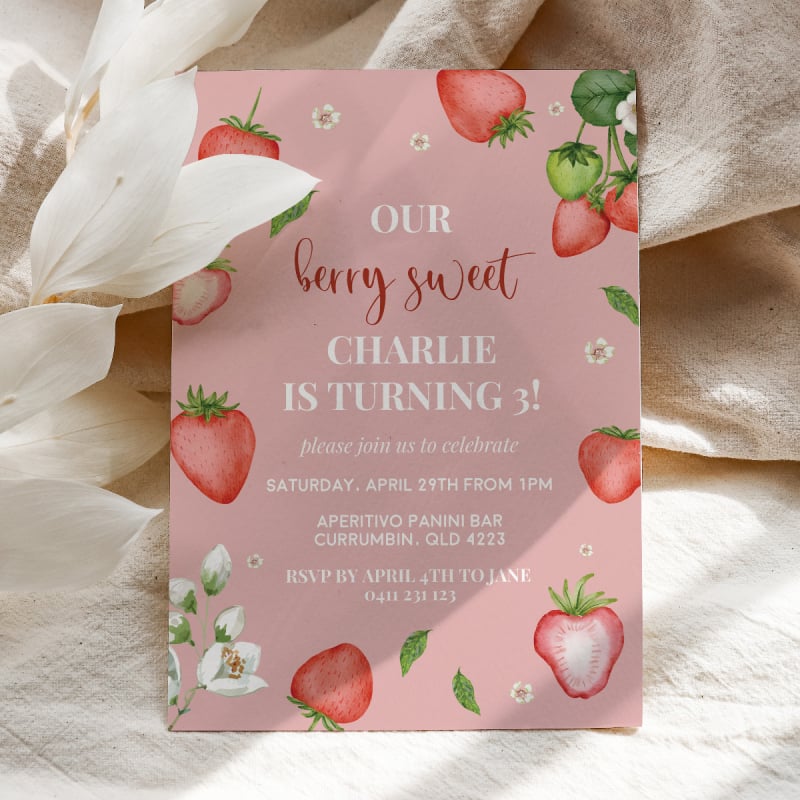 Berry Sweet Strawberry Birthday Invitations