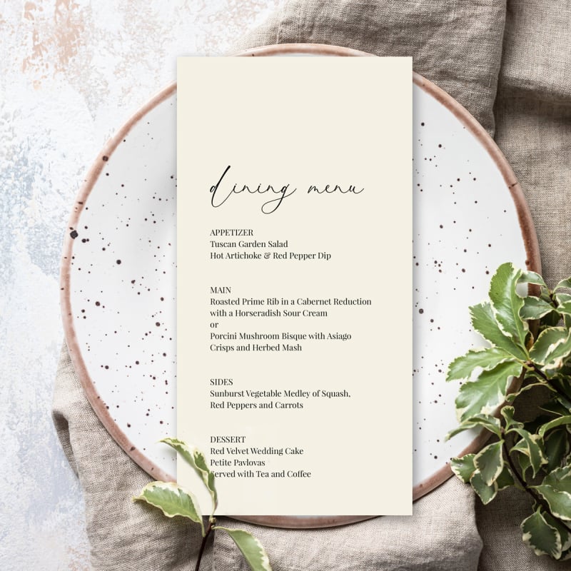 Neutral Love Wedding Menu