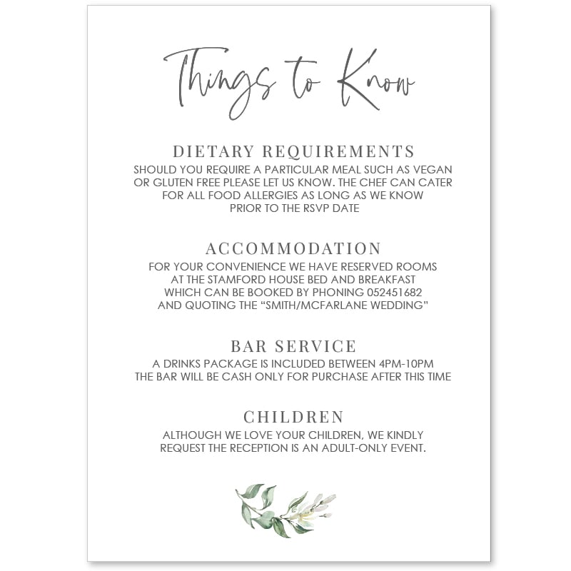 Charming Wedding Detail Card