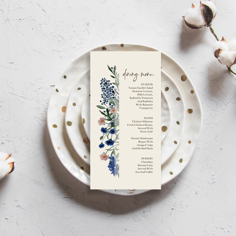 Royal Blue Floral Menu
