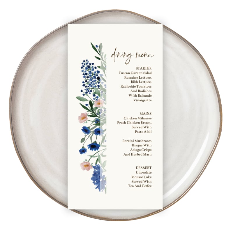 Royal Blue Floral Menu