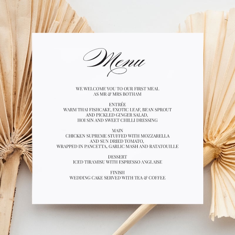 Monochrome Types Wedding Menu