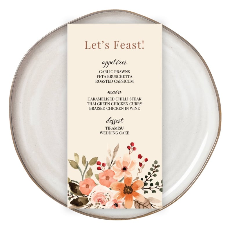 Elegant Boho Wedding Menu