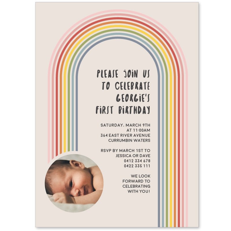 Rainbow Mod Photo Birthday Invitations