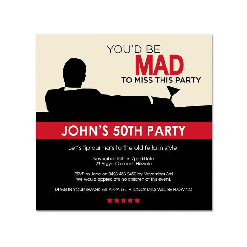 Retro Mad Men Birthday Invitations