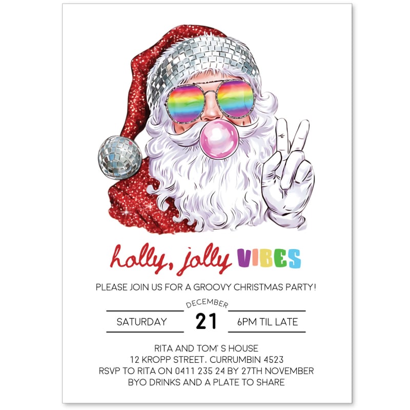 Disco Santa Christmas Party Invitation