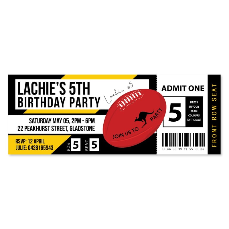 Richmond Tigers Football Ticket Invitations