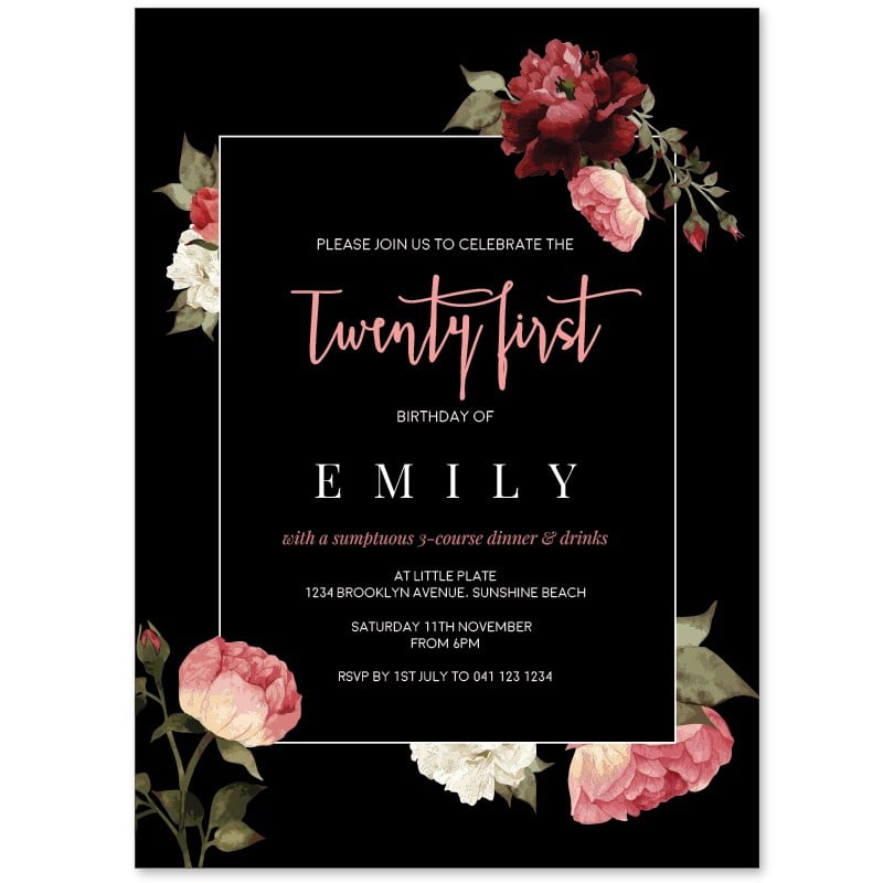 Succulent Roses 21st Birthday Invitations