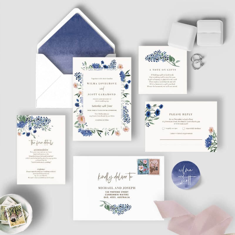 Royal Blue Floral Wishing Well Cards