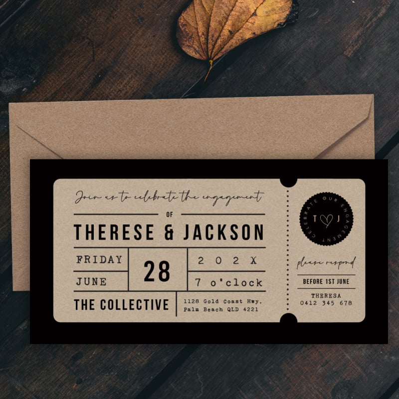 Rustic Ticket Engagement Invitations