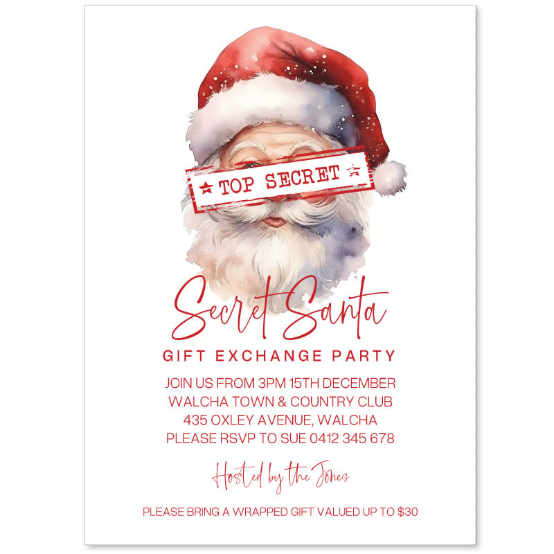 Top Secret Santa Christmas Invitations