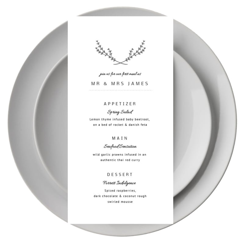Simple Beauty Wedding Menu
