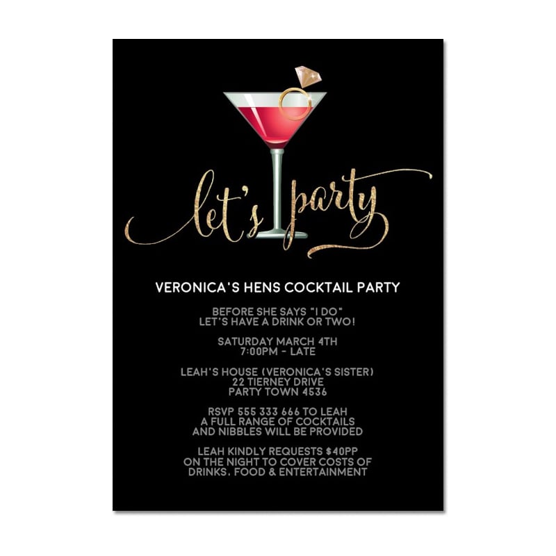 Simplistic Cocktail Hens Invitations