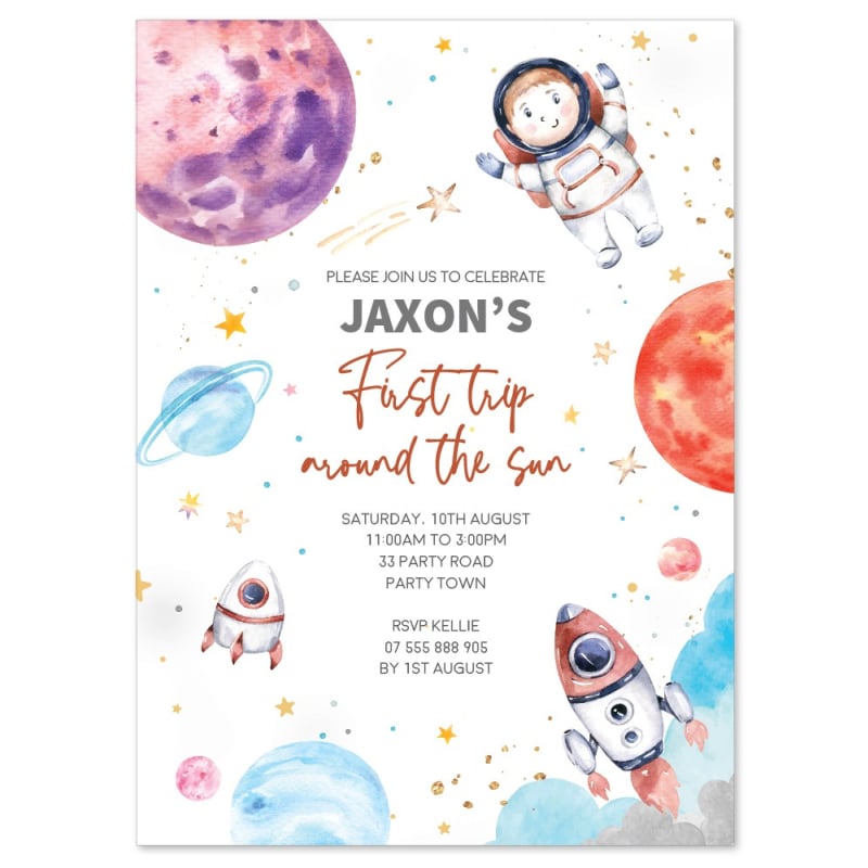 Spaceship 1st Birthday Invitations