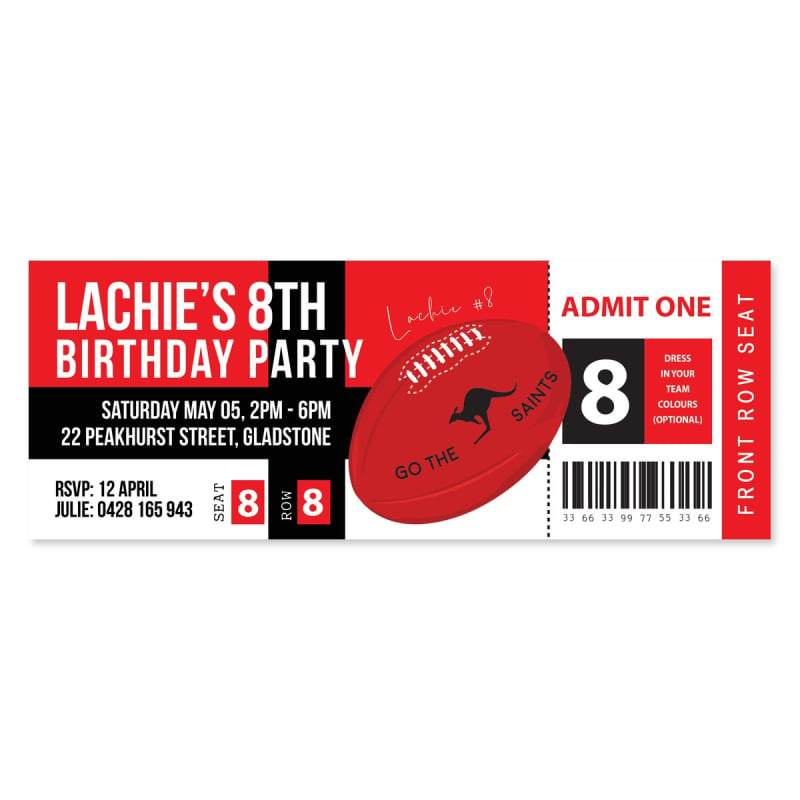 St Kilda Saints Football Ticket Invitations