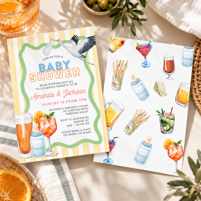 Bottles and Cocktails Baby Shower Invitations