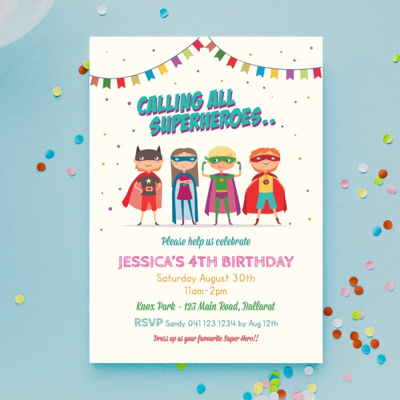 Superheroes Birthday Invitations