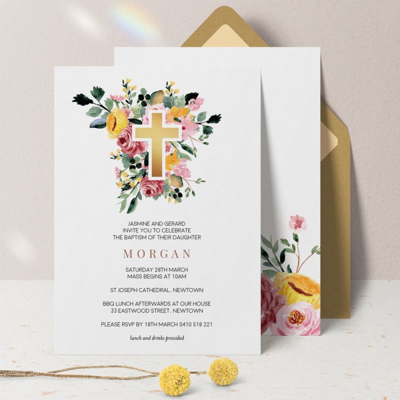 Glitter Cross Christening Invitations